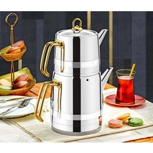 PremiumPort Altın Kaplama Orta Boy Çaydanlık Takımı, Şık ve Dayanıklı Tasarım