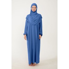 Sonbahar Moda Kadın Tesettür Pamuklu Başörtülü Namaz Elbisesi Dantelli Tek Parça Penye Kumaş