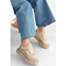 Shoegar Junda Bej Cilt Bağcıklı Spor Ayakkabı
