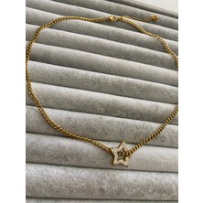 Pink Taşlı Yıldız Çelik Kolye