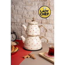 PremiumPort Renkli Kalp Desenli Emaye Çaydanlık Takımı, Şık ve Dayanıklı Set