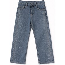 Bambino Şerit Taş Detaylı Kız Çocuk Geniş Paça Kot Pantolon