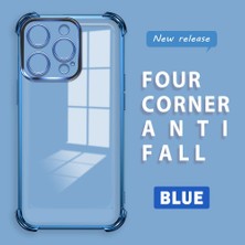Ucuc iPhone 14 Pro Uyumlu Şeffaf Silikon Köşe Koruma Lens Korumalı Elektroplatlı Kenar Kılıf