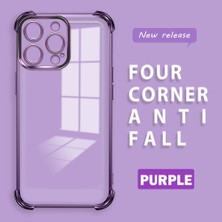 Ucuc iPhone 14 Pro Max Uyumlu Şeffaf Silikon Köşe Koruma Lens Korumalı Elektroplatlı Kenar Kılıf