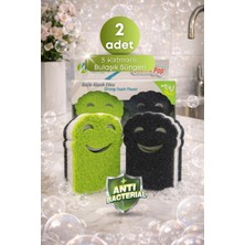 Grimor Life 2'li Gülen Yüz Cookie Modelli Bulaşık Süngeri – 3 Katmanlı, Mutfak Temizlik Süngeri