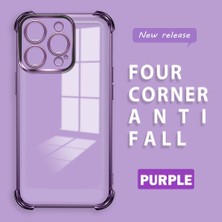 Ucuc iPhone 16 Pro Uyumlu Şeffaf Silikon Köşe Koruma Lens Korumalı Elektroplatlı Kenar Kılıf