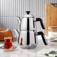 PremiumPort Şık Siyah Çelik Çaydanlık Takımı 4 Parça, Dayanıklı ve Modern Tasarım