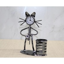 Remstdrk Metal Saksafon Çalan Kedi Müzisyen Saat ve Kalemlik ALK4343