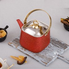 PremiumPort Red Kare Cam Bitki Çayı Demliği 1,25 Lt, Şık ve Kullanışlı Tasarım