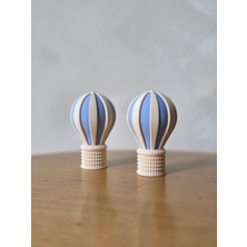 Balon Temalı Bej Mavi Dolap Çekmece Kulp 4'lü Set