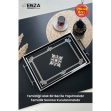 UltraMint Şık Çınar Black Çay Kahve ve Kahvaltılık Sunum Tepsisi 48X29 cm