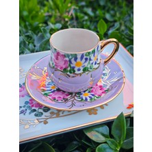 Manushum El Boyama Porselen Osmanlı Saray Kahve Fincanı-Lila 1 Adet