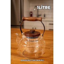 PremiumPort Isıya Dayanıklı Yuvarlak Cam Demlik, Kapak ve Üstten Saplı, 3 Parça