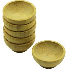 6 Adet Mini Ahşap Bambu Lokumluk - Çerezlik Kase Derinlik: 1.5cm  - Çap: 6.2cm (5405)