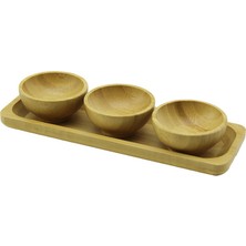 3pcs - Sunum Tepsili   Mini - Çap: 6cm  Ahşap Bambu Lokumluk - Çerezlik Kase (5405)