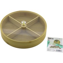 MERİVİA Yuvarlak 4 Bölmeli=2ın1=bölmesiz Çok Amaçlı Kutu Ahşap Bambu Servis Sunum Tepsi - Tahtası 22CM (5405)