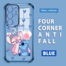 Ucuc Samsung Galaxy S24 Ultra Uyumlu Şeffaf Silikon Köşe Koruma Lens Korumalı Elektroplatlı Kenar Kılıf Sevimli Stitch
