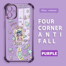 Ucuc Samsung Galaxy A06 Uyumlu Şeffaf Silikon Köşe Koruma Lens Korumalı Elektroplatlı Kenar Kılıf Sevimli Stitch