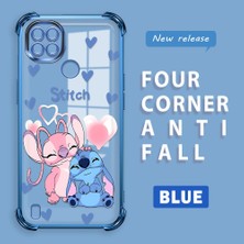 Ucuc Realme C21 Uyumlu Şeffaf Silikon Köşe Koruma Lens Korumalı Elektroplatlı Kenar Kılıf Sevimli Stitch