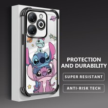 Ucuc Tecno Spark 20/20C Uyumlu Şeffaf Silikon Köşe Koruma Lens Korumalı Elektroplatlı Kenar Kılıf Sevimli Stitch