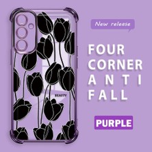 Ucuc Samsung Galaxy A34 5g Uyumlu Şeffaf Silikon Köşe Koruma Lens Korumalı Elektroplatlı Kenar Kılıf Zarif Lale