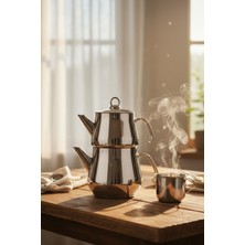 PremiumPort Büyük Boy Paslanmaz Çelik Çaydanlık Seti 1.6l+2.5l, Şık ve Dayanıklı