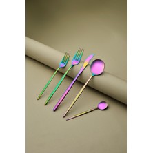 UltraMint Renkli 30 Parça Çatal Kaşık Bıçak Takımı, 6 Kişilik Set