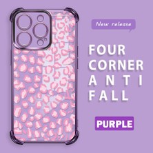 Ucuc iPhone 16 Pro Uyumlu Şeffaf Silikon Köşe Koruma Lens Korumalı Elektroplatlı Kenar Kılıf Leopar Desen