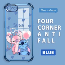 Ucuc iPhone 7/8/se 2020 2022 Uyumlu Şeffaf Silikon Köşe Koruma Lens Korumalı Elektroplatlı Kenar Kılıf Sevimli Stitch