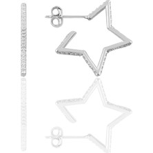 Söğütlü Silver Söğütlü Si̇lver Gümüş Star Küpe 925 Ayar Rodyumlu Zirkon Taşlı 2 cm Boyut
