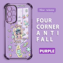 Ucuc Samsung Galaxy A32 Uyumlu Şeffaf Silikon Köşe Koruma Lens Korumalı Elektroplatlı Kenar Kılıf Sevimli Stitch