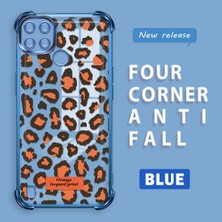 Ucuc Realme C21Y/C25Y Uyumlu Şeffaf Silikon Köşe Koruma Lens Korumalı Elektroplatlı Kenar Kılıf Leopar Desen