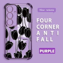 Ucuc Samsung Galaxy S25 Uyumlu Şeffaf Silikon Köşe Koruma Lens Korumalı Elektroplatlı Kenar Kılıf Zarif Lale