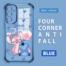 Ucuc Samsung Galaxy A15 Uyumlu Şeffaf Silikon Köşe Koruma Lens Korumalı Elektroplatlı Kenar Kılıf Sevimli Stitch