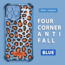 Ucuc iPhone 14 Pro Max Uyumlu Şeffaf Silikon Köşe Koruma Lens Korumalı Elektroplatlı Kenar Kılıf Leopar Desen