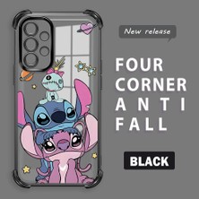 Ucuc Samsung Galaxy A52/A52S Uyumlu Şeffaf Silikon Köşe Koruma Lens Korumalı Elektroplatlı Kenar Kılıf Sevimli Stitch
