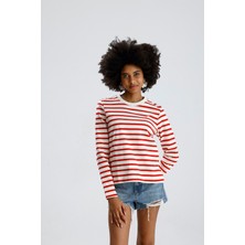 Rose Arya Kırmızı Çizgili Uzun Kol Tshirt