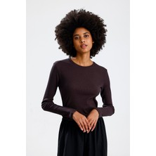 Rose Arya Kahve Uzun Kol Basic Tshirt