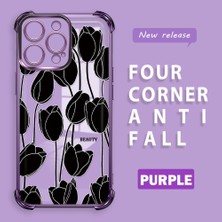 Ucuc iPhone 15 Pro Uyumlu Şeffaf Silikon Köşe Koruma Lens Korumalı Elektroplatlı Kenar Kılıf Zarif Lale