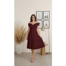 Rokka Moda Kayık Yaka Midi Elbise