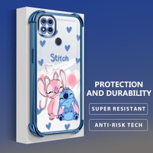 Ucuc Redmi 9c Uyumlu Şeffaf Silikon Köşe Koruma Lens Korumalı Elektroplatlı Kenar Kılıf Sevimli Stitch