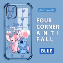 Ucuc Redmi Note 10S Uyumlu Şeffaf Silikon Köşe Koruma Lens Korumalı Elektroplatlı Kenar Kılıf Sevimli Stitch