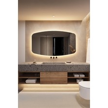 FAWdecor Modern Asimetrik LED Işıklı Banyo Aynası - Arkadan Aydınlatmalı Özel Kesim Dekoratif Duvar Aynası