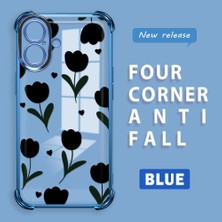 Ucuc iPhone 16 Uyumlu Şeffaf Silikon Köşe Koruma Lens Korumalı Elektroplatlı Kenar Kılıf Zarif Lale