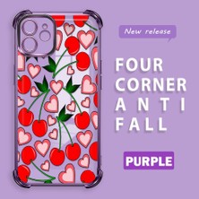 Ucuc iPhone 12 Uyumlu Şeffaf Silikon Köşe Koruma Lens Korumalı Elektroplatlı Kenar Kılıf Meyve Desen