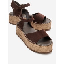 Luvi Serez Kahve Süet  Deri Kadın Hasır Dolgu Taban Sandalet