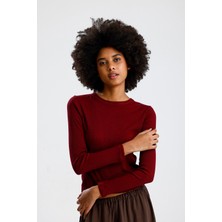 Rose Arya Bordo Uzun Kol Basic Tshirt