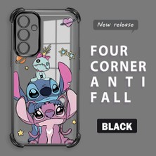 Ucuc Samsung Galaxy A54 Uyumlu Şeffaf Silikon Köşe Koruma Lens Korumalı Elektroplatlı Kenar Kılıf Sevimli Stitch