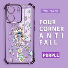 Ucuc Poco C65 Uyumlu Şeffaf Silikon Köşe Koruma Lens Korumalı Elektroplatlı Kenar Kılıf Sevimli Stitch