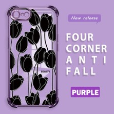 Ucuc iPhone 7/8/se 2020 2022 Uyumlu Şeffaf Silikon Köşe Koruma Lens Korumalı Elektroplatlı Kenar Kılıf Zarif Lale